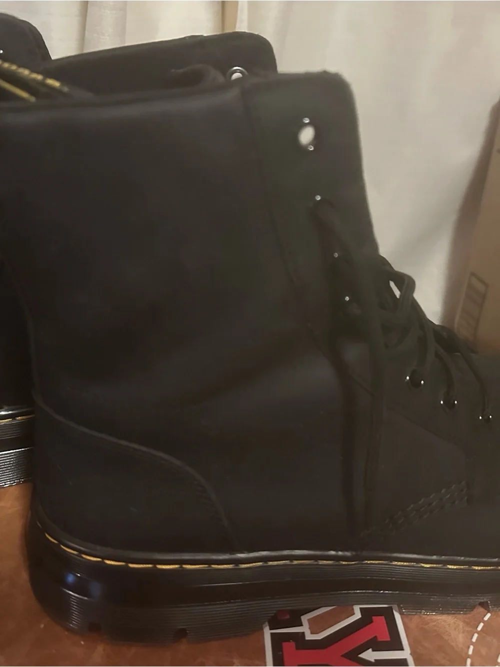 Dr. Martens Black Lace-Up Ankle Boots with Yellow Stitching